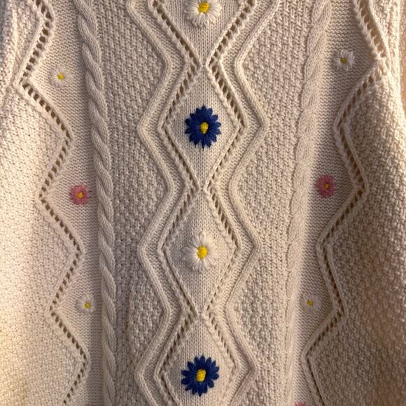 Sezane Zacharie Jumper 100% Wool Sweater Cream Embroidered Floral Size Medium - Picture 5 of 7